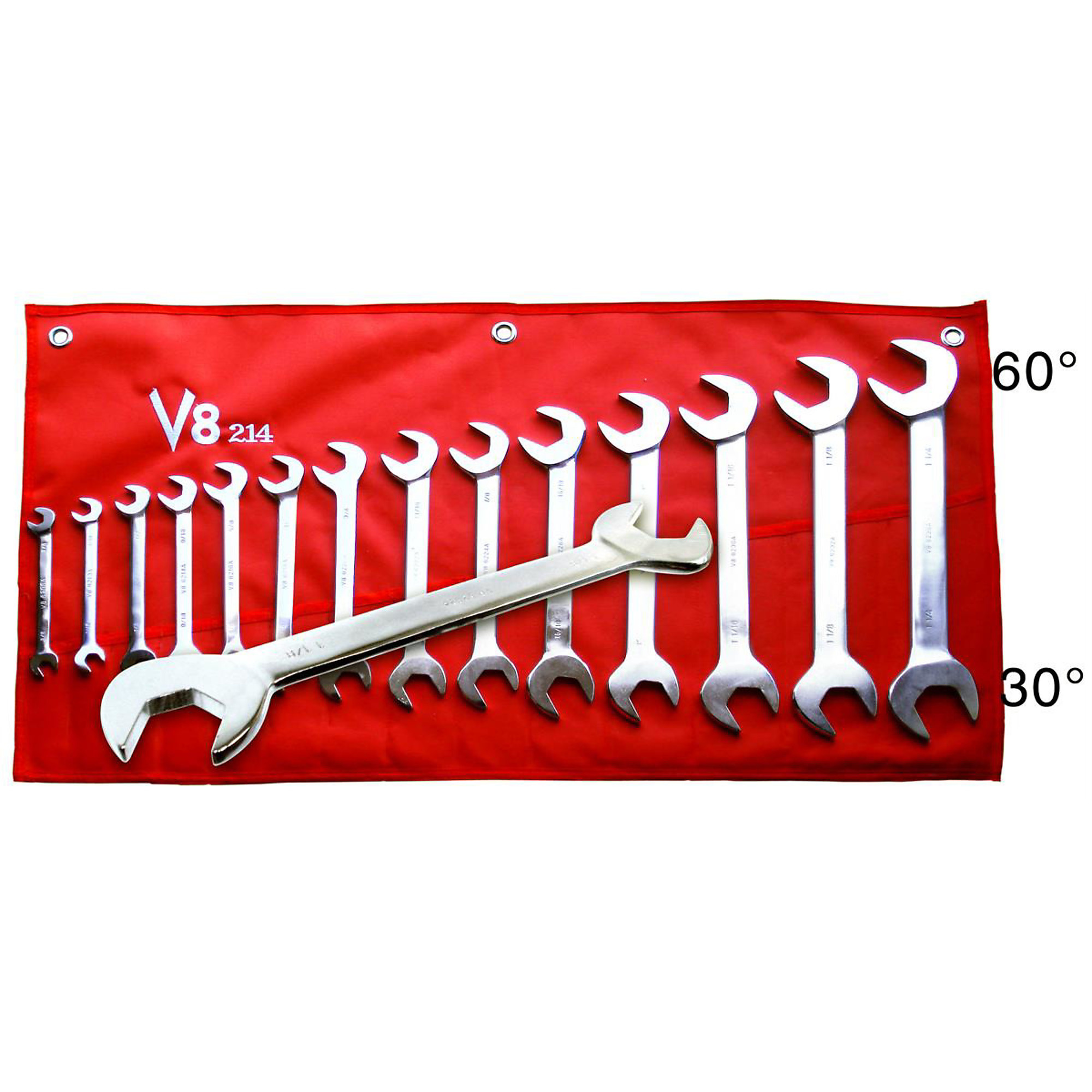 V-8 Tools Combination Angle Wrench Set — 14-Piece, 3/8in.–1 1/4in., 30/60 Degree Angles, Model# V8T214